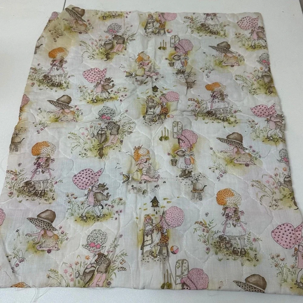 Vintage Handmade Patchwork Baby Blanket Holly Hobbie Style Quilted